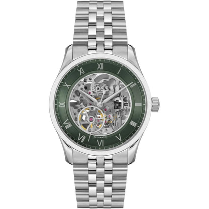 Hugo Boss Principle 1514236 Automatic Skeleton Green Dial Silver Stainless Steel Men's Watch
