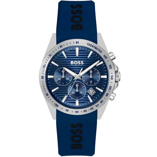 Hugo Boss Strike 1514239 Chronograph Blue Dial Navy Blue Rubber Men's Watch