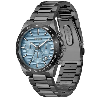 Hugo Boss Strike 1514242 Chronograph Light Blue Dial Gunmetal Stainless Steel Men's Watch