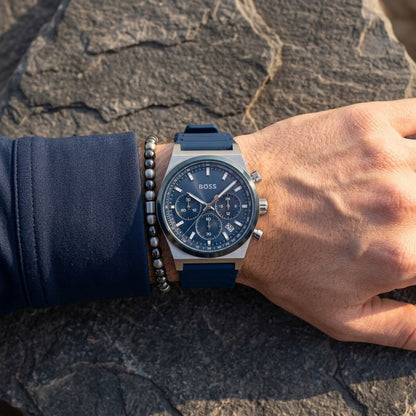 Hugo Boss Candor 1514243 Chronograph Blue Dial Navy Blue Rubber Men's Watch