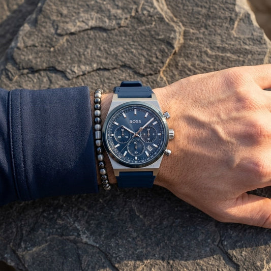 Hugo Boss Candor 1514243 Chronograph Blue Dial Navy Blue Rubber Men's Watch