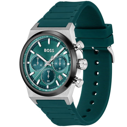 Hugo Boss Candor 1514244 Chronograph Green Dial Emerald Green Rubber Men's Watch
