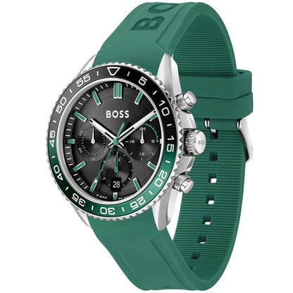 Hugo Boss Runner 1514246 Silver Case Black Dial Green Rubber Men's Watch