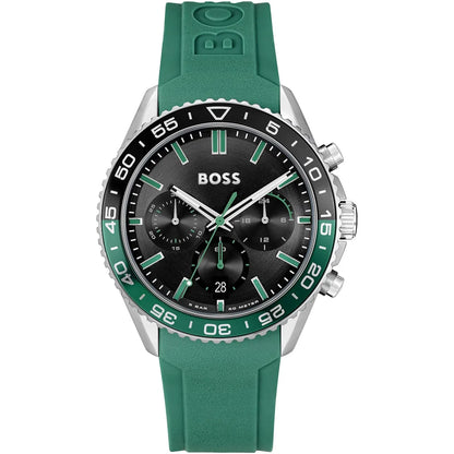 Hugo Boss Runner 1514246 Silver Case Black Dial Green Rubber Men's Watch