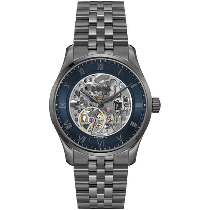 Hugo Boss Principle 1514254 Automatic Skeleton Blue Dial Gunmetal Stainless Steel Men's Watch