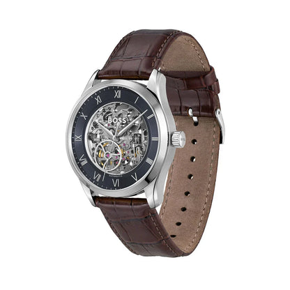 Hugo Boss Principe 1514305 Silver Case Navy Blue Skeleton Automatic Men's Watch