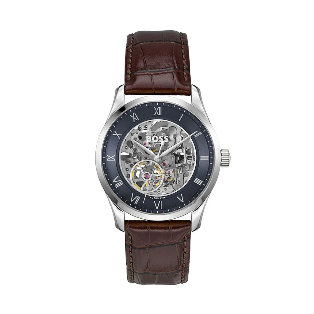 Hugo Boss Principe 1514305 Silver Case Navy Blue Skeleton Automatic Men's Watch