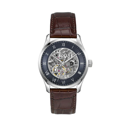 Hugo Boss Principe 1514305 Silver Case Navy Blue Skeleton Automatic Men's Watch