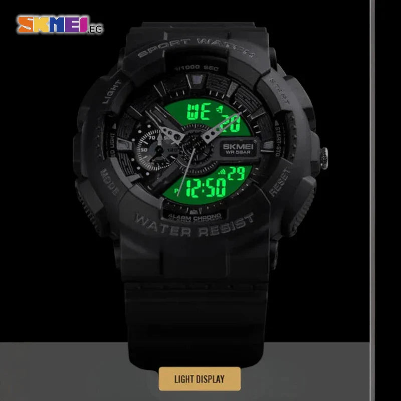 SKMEI 1688 ساعة رياضيه رقمي مع عقارب بلون اسود ذهبي متعددة الوظائف ومقاومة للماء ساعه مع منبه وتقويم وساعة ايقاف