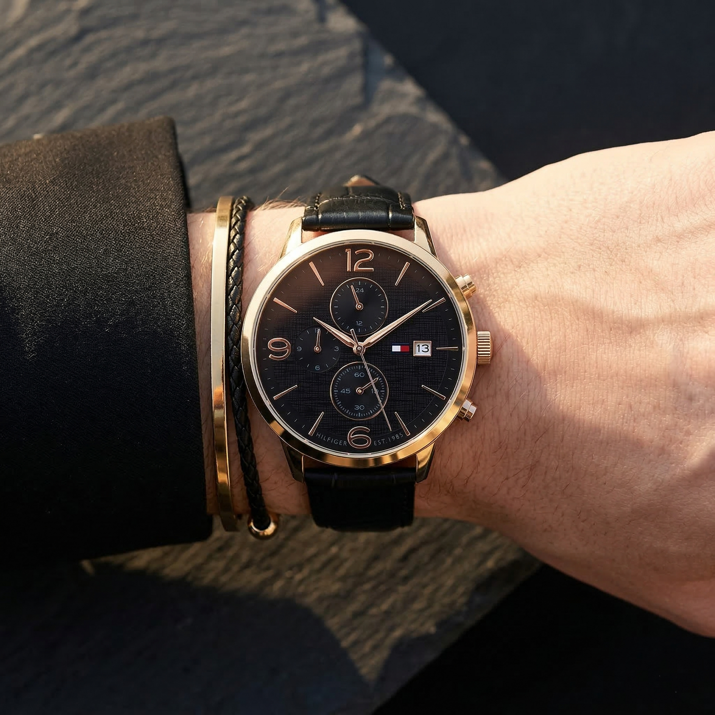 Tommy Hilfiger Liam 1710358 Gold Case Black Dial Black Leather Men's Watch