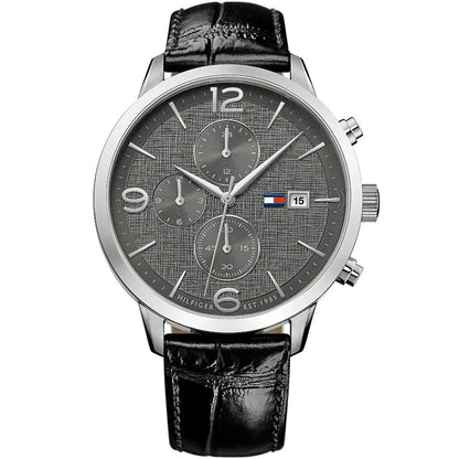 Tommy Hilfiger Liam 1710361 Silver Case Gray Dial Black Leather Men's Watch