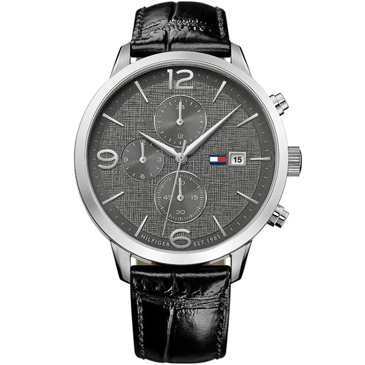 Tommy Hilfiger Liam 1710361 Silver Case Gray Dial Black Leather Men's Watch
