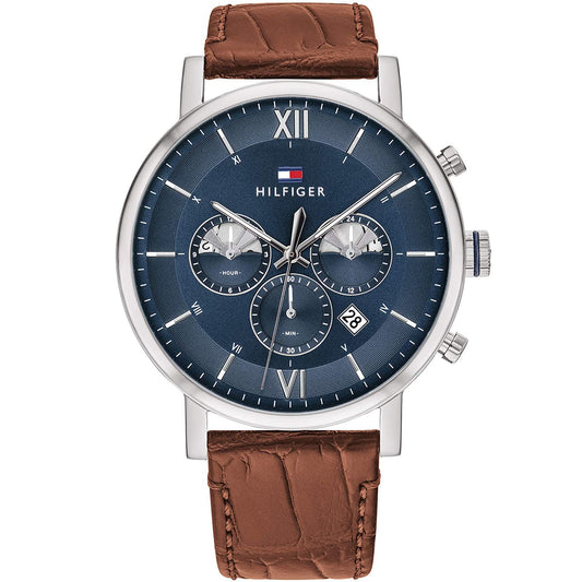 1710393 Tommy Hilfiger Evan Men's Chronograph Watch - Blue Dial - Brown Leather Strap -