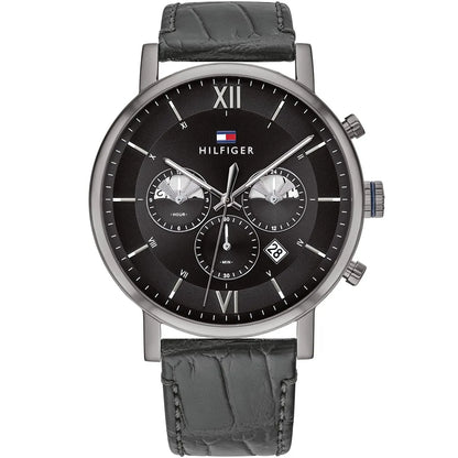 1710395 Tommy Hilfiger Evan Men's Chronograph Watch - Black Dial - Black Leather Strap -