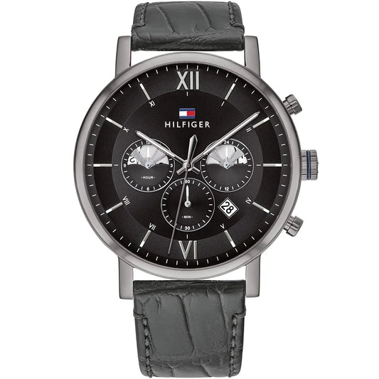 1710395 Tommy Hilfiger Evan Men's Chronograph Watch - Black Dial - Black Leather Strap -
