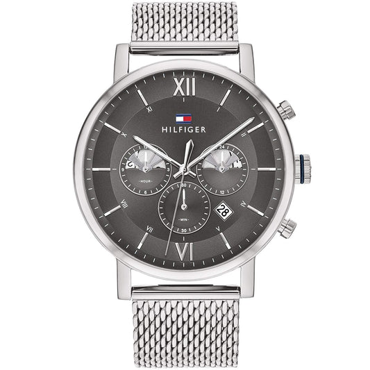 Tommy Hilfiger Evan 1710396 Silver Mesh Gunmetal Gray Dial Men's Watch
