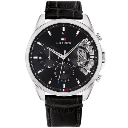 Tommy Hilfiger Damon 1710449 Multi-Function Black Dial Men's Black Leather Watch