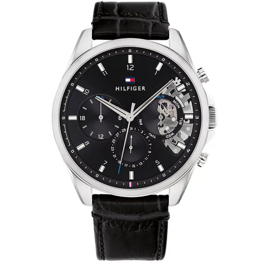 Tommy Hilfiger Damon 1710449 Multi-Function Black Dial Men's Black Leather Watch