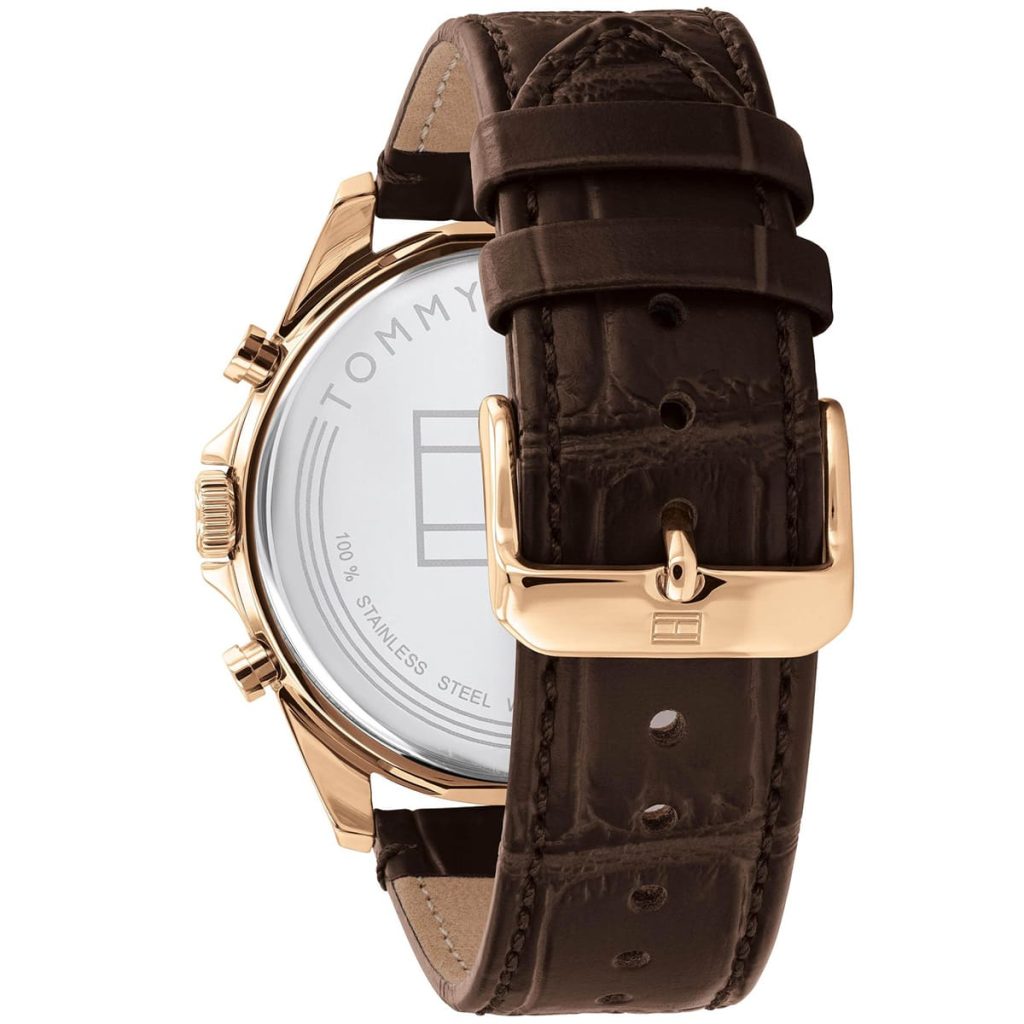 Tommy Hilfiger Baker 1710453 Rose Gold-Tone Blue Dial Brown Leather Men's Watch