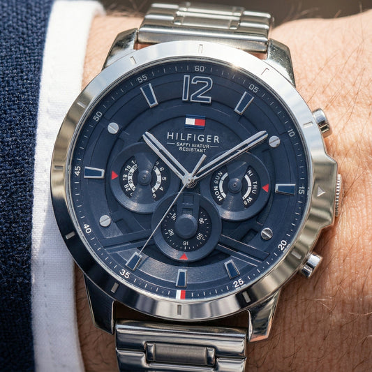 Tommy Hilfiger Kyle 1710492 Multi-Function Blue Dial Men's Silver Steel Watch