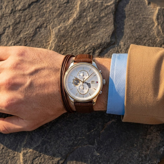 Tommy Hilfiger Weston 1710501 Two-Tone Silver Dial Men's Brown Leather Watch