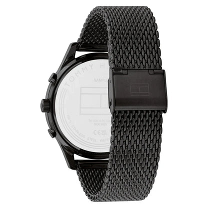 Tommy Hilfiger Weston 1710505 Two-Tone Black Dial Men's Black Stainless Steel Mesh Watch
