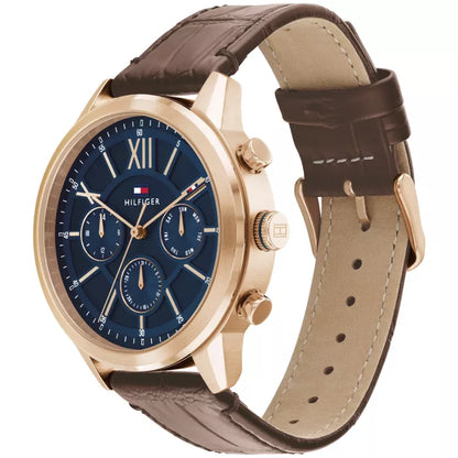 Tommy Hilfiger Morrison 1710526 Gold Blue Dial Brown Leather Men's Watch