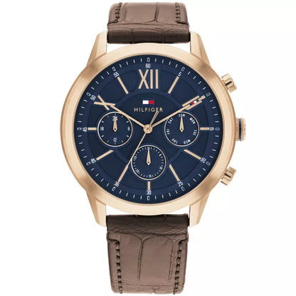 Tommy Hilfiger Morrison 1710526 Gold Blue Dial Brown Leather Men's Watch