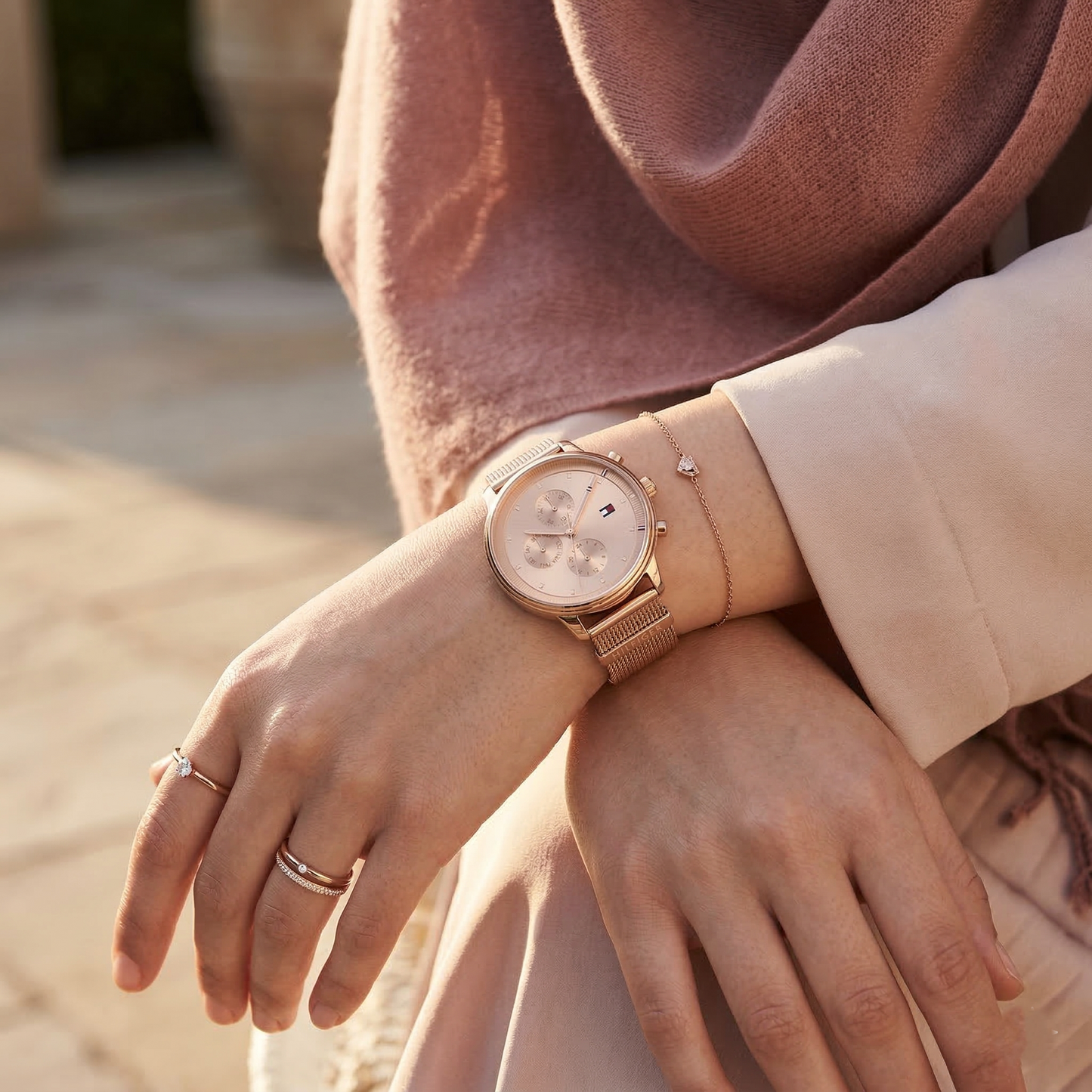 Tommy Hilfiger 1781907 Rose Gold-Tone Mesh Strap Women's Watch
