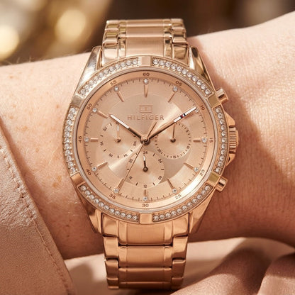 Tommy Hilfiger Kenzie 1782558 Multi-Function Rose Gold-Tone Crystal Women's Watch