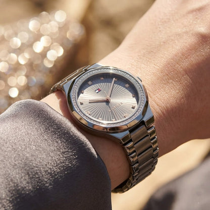 Tommy Hilfiger Piper 1782727 Crystal Bezel Grey Dial Silver Stainless Steel Women's Watch