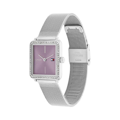Tommy Hilfiger Tea 1782790 Silver Square Case Lavender Dial Mesh Women's Watch