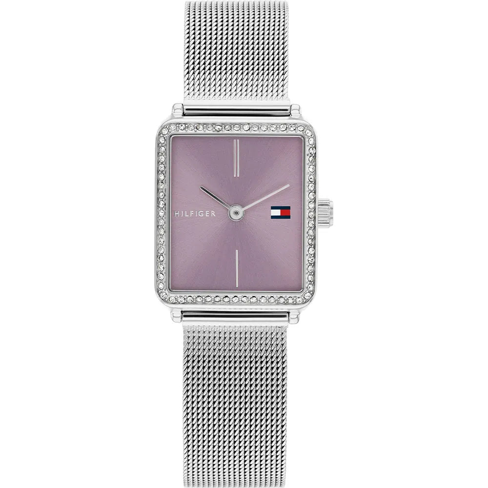 Tommy Hilfiger Tea 1782790 Silver Square Case Lavender Dial Mesh Women's Watch
