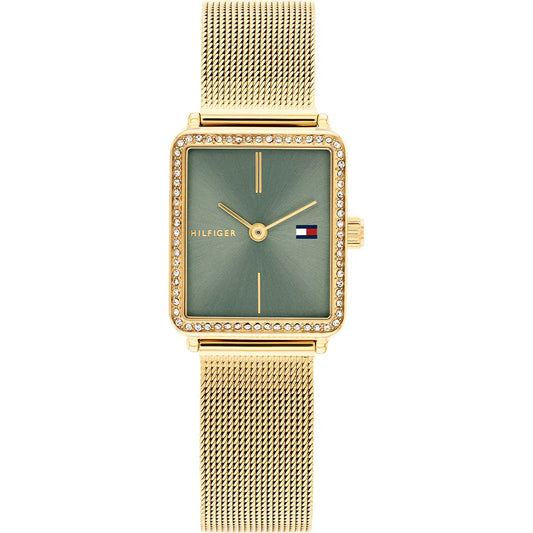 Tommy Hilfiger Tea 1782791 Gold Square Case Sage Green Dial Mesh Women's Watch