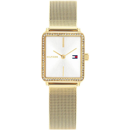 Tommy Hilfiger Tea 1782829 Gold Square Case Silver Dial Mesh Women's Watch