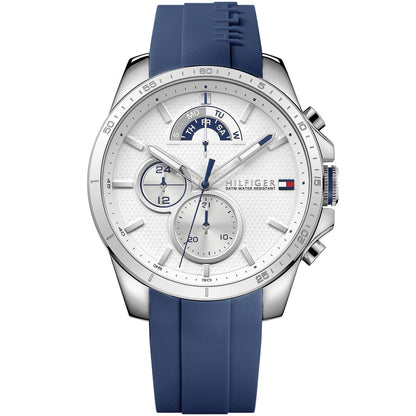 Tommy Hilfiger Decker 1791349 Silver Case White Dial Blue Rubber Men's Watch