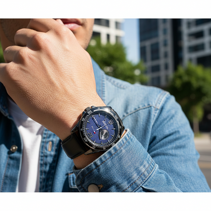Tommy Hilfiger Erik 1791368 Black IP Case Blue Textured Dial Black Leather Men's Watch
