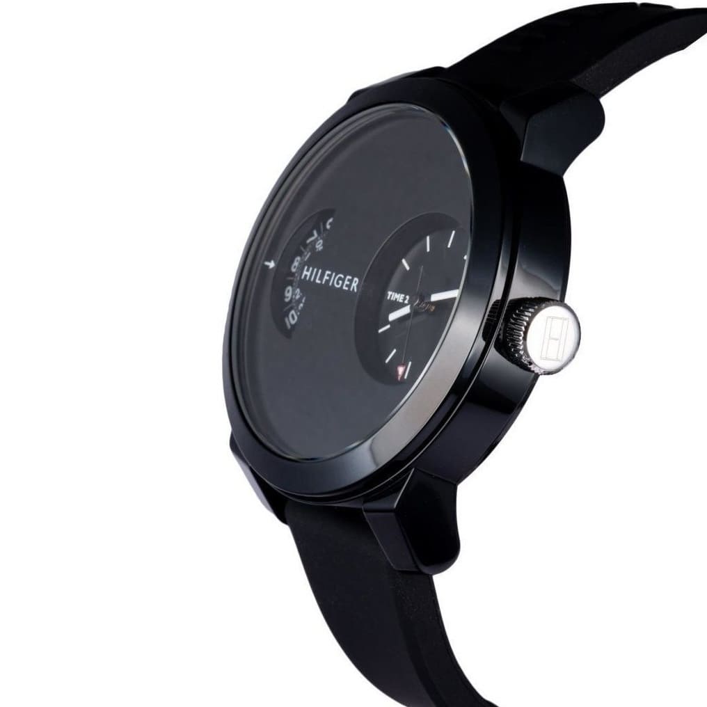 Tommy Hilfiger Denim 1791555 All Black Dual-Time Rubber Strap Men's Watch