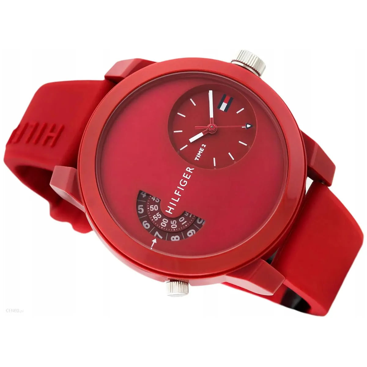 Tommy Hilfiger Denim 1791557 All Red Dual-Time Rubber Strap Men's Watch