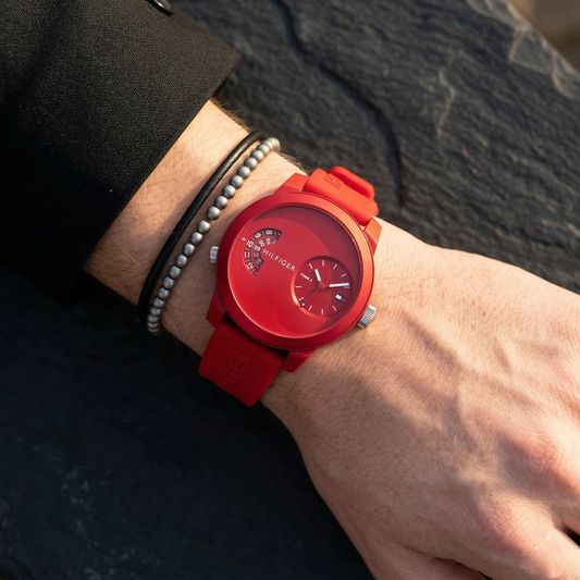 Tommy Hilfiger Denim 1791557 All Red Dual-Time Rubber Strap Men's Watch