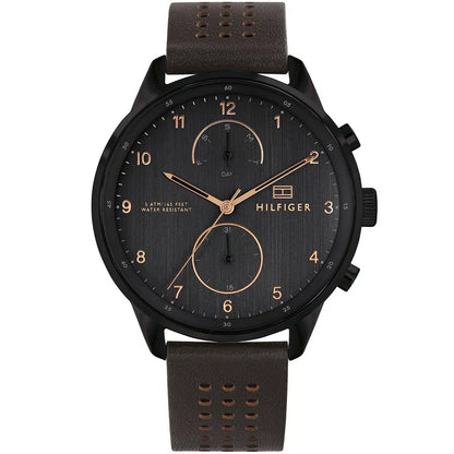 Original Tommy Hilfiger Chase Men's Watch - Black Case & Brown Leather (1791577)