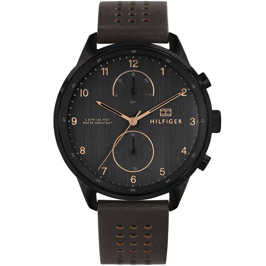 Original Tommy Hilfiger Chase Men's Watch - Black Case & Brown Leather (1791577)