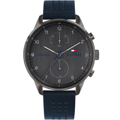 Tommy Hilfiger Chase 1791578 Gunmetal Gray Dial Blue Leather Men's Watch