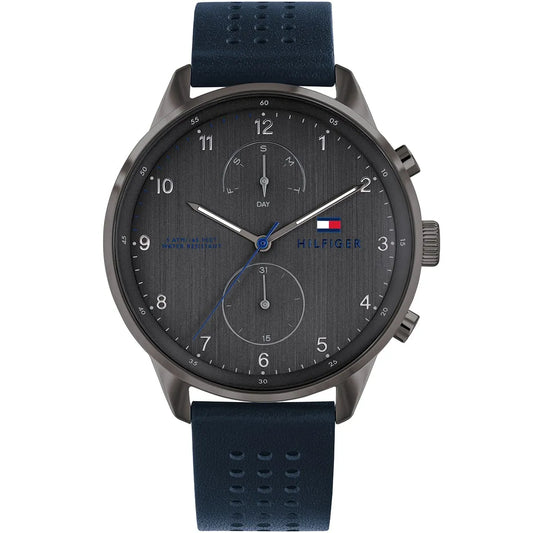 Tommy Hilfiger Chase 1791578 Gunmetal Gray Dial Blue Leather Men's Watch