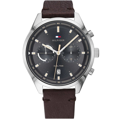 Tommy Hilfiger 1791729 Dual Time Grey Dial Men's Brown Leather Watch