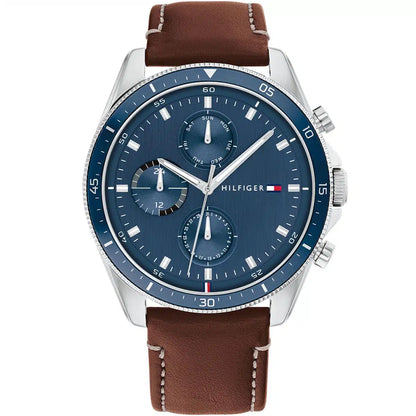 Tommy Hilfiger Aiden 1791837 Multi-Function Blue Dial Men's Brown Leather Watch