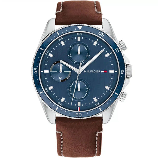 Tommy Hilfiger Aiden 1791837 Multi-Function Blue Dial Men's Brown Leather Watch
