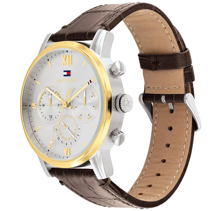 1791884 Tommy Hilfiger Sullivan Men's Chronograph Two-Tone Silver Case Brown Leather Strap Watch