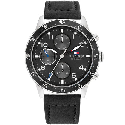 Tommy Hilfiger Jimmy 1791947 Multi-Function Black Dial Men's Black Leather Watch