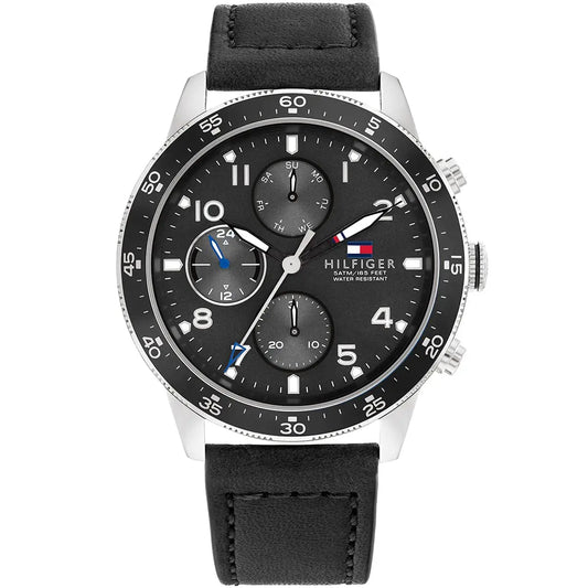 Tommy Hilfiger Jimmy 1791947 Multi-Function Black Dial Men's Black Leather Watch